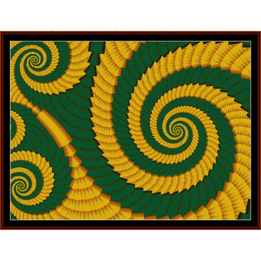 Spiral Counted Cross Stitch Pattern by Cross Stitch Collectibles in green and yellow 