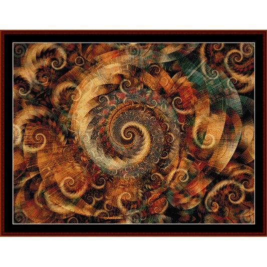 Abstract Counted Cross Stitch Pattern by Cross Stitch Collectibles with swirling patterns in warm colors