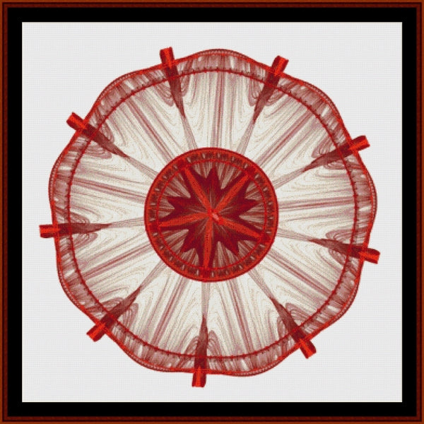 Red circular Counted Cross Stitch Pattern by Cross Stitch Collectibles with intersecting lines on a white background