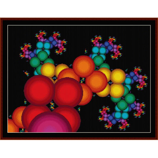 Colorful molecular structure on a black background - Counted Cross Stitch Pattern by Cross Stitch Collectibles