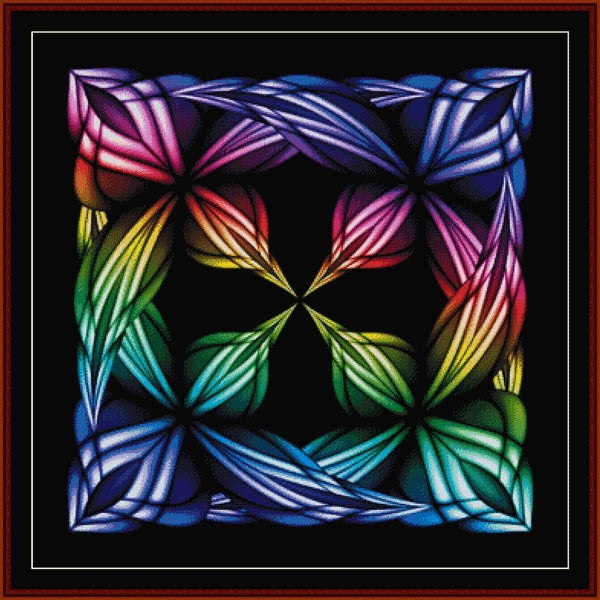 Colorful geometric Counted Cross Stitch Pattern by Cross Stitch Collectibles with a black background