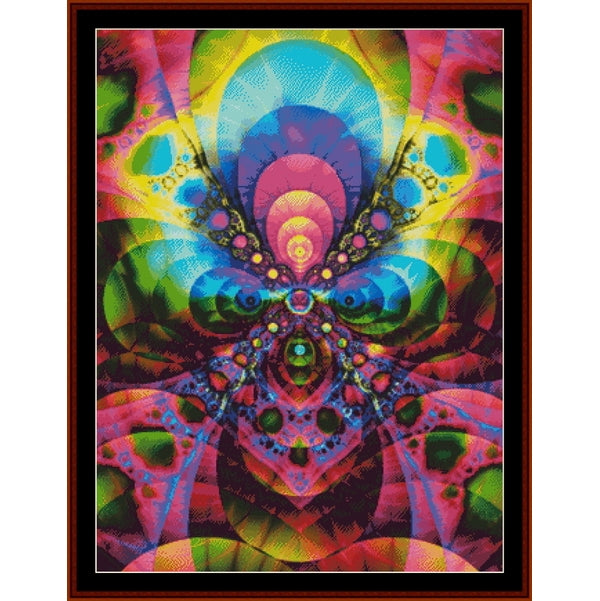 Colorful abstract Counted Cross Stitch Pattern by Cross Stitch Collectibles with a butterfly design