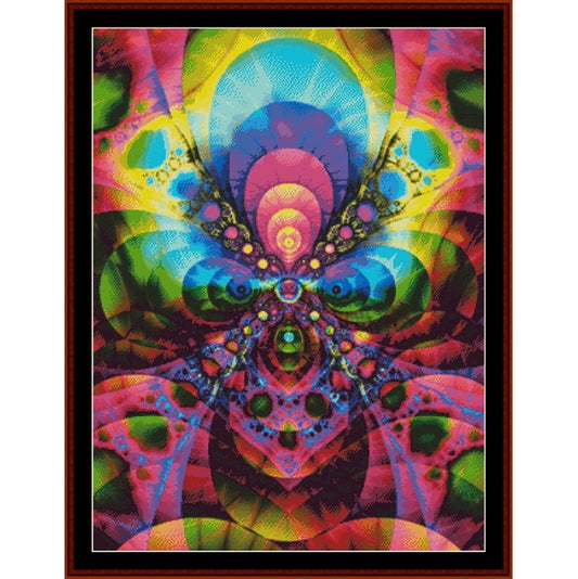 Colorful abstract Counted Cross Stitch Pattern by Cross Stitch Collectibles with a butterfly design