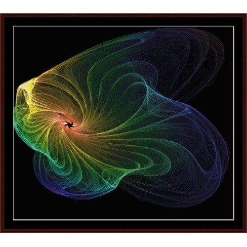 Colorful abstract spiral Counted Cross Stitch Pattern by Cross Stitch Collectibles on a black background