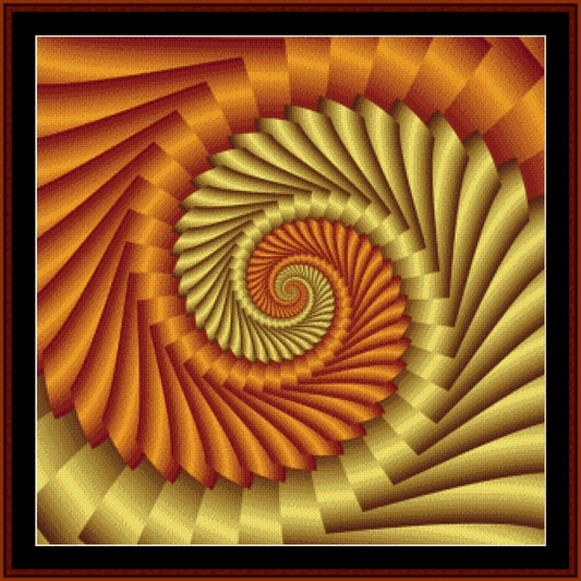 Spiral Counted Cross Stitch Pattern by Cross Stitch Collectibles in orange and gold colors 