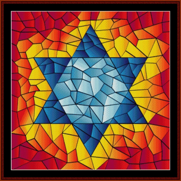 Colorful mosaic design Counted Cross Stitch Pattern by Cross Stitch Collectibles with a blue Star of David in the center