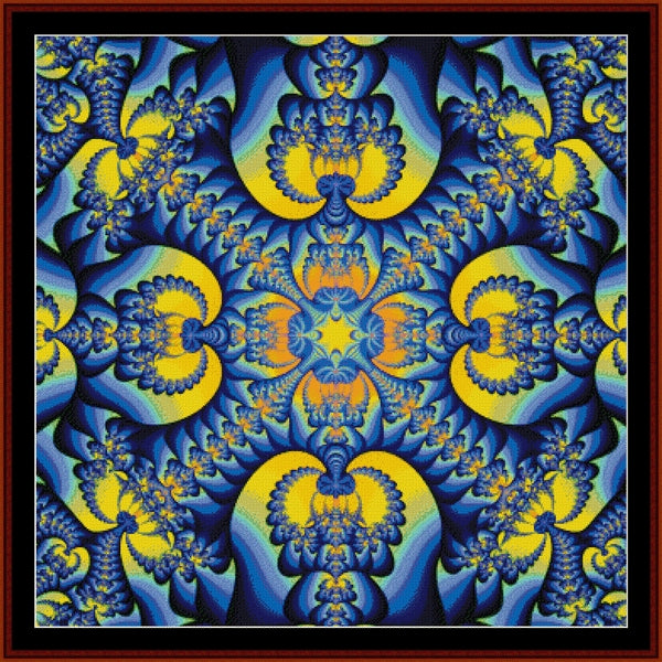 Mandala Counted Cross Stitch Pattern by Cross Stitch Collectibles with blue and yellow colors