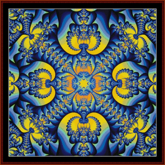 Mandala Counted Cross Stitch Pattern by Cross Stitch Collectibles with blue and yellow colors