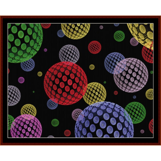Colorful polka dot Counted Cross Stitch Pattern by Cross Stitch Collectibles on a black background