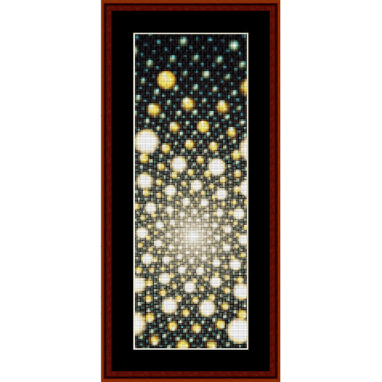 Counted Cross Stitch Pattern by Cross Stitch Collectibles with a pattern of gold and white dots on a black background