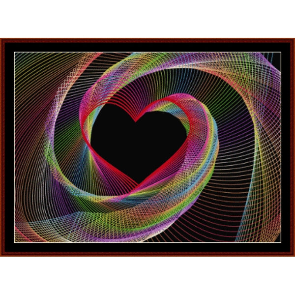 Colorful heart-shaped Counted Cross Stitch Pattern by Cross Stitch Collectibles with a black center