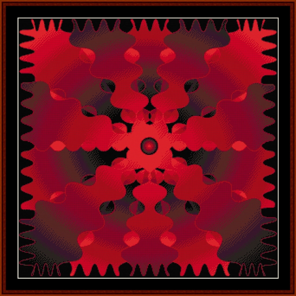 Red gear-like Counted Cross Stitch Pattern by Cross Stitch Collectibles with a black border