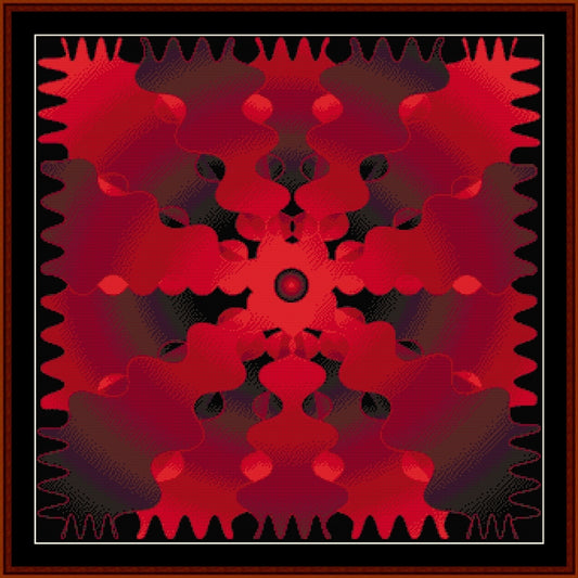 Red gear-like Counted Cross Stitch Pattern by Cross Stitch Collectibles with a black border
