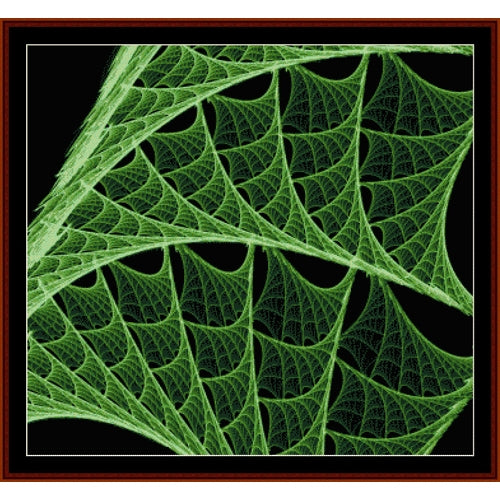 Close-up of a leaf with intricate vein patterns on a black background - Counted Cross Stitch Pattern by Cross Stitch Collectibles