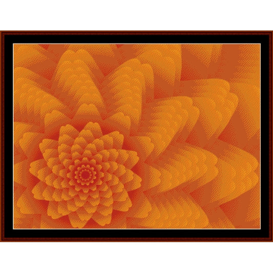 Counted Cross Stitch Pattern by Cross Stitch Collectibles of a geometric floral pattern in orange on an orange background