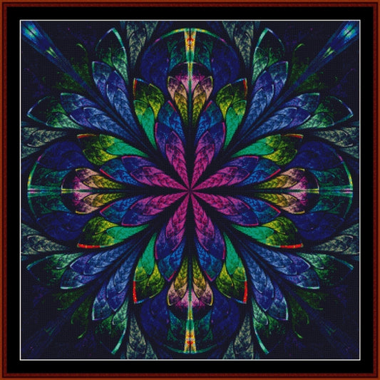 Colorful abstract flower Counted Cross Stitch Pattern by Cross Stitch Collectibles on a dark background