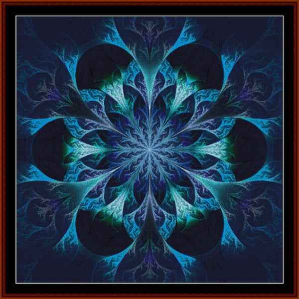 Fractal Counted Cross Stitch Pattern by Cross Stitch Collectibles with blue and green colors on a dark background