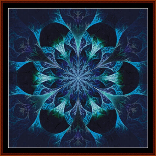 Fractal Counted Cross Stitch Pattern by Cross Stitch Collectibles with blue and green colors on a dark background