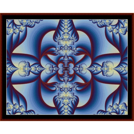 Counted Cross Stitch Pattern by Cross Stitch Collectibles of a blue and red abstract pattern with floral elements.