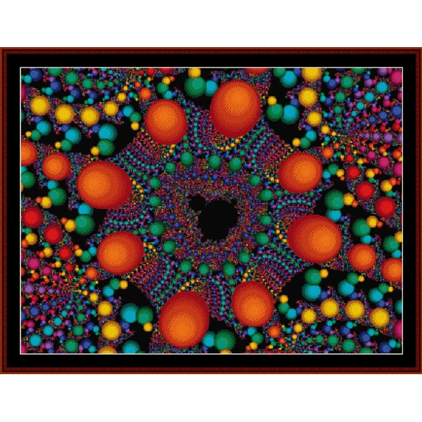 Colorful abstract Counted Cross Stitch Pattern by Cross Stitch Collectibles with circular shapes and a black center