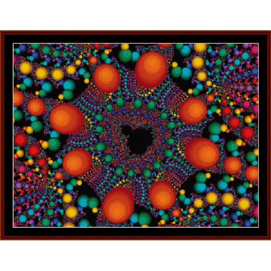 Colorful abstract Counted Cross Stitch Pattern by Cross Stitch Collectibles with circular shapes and a black center