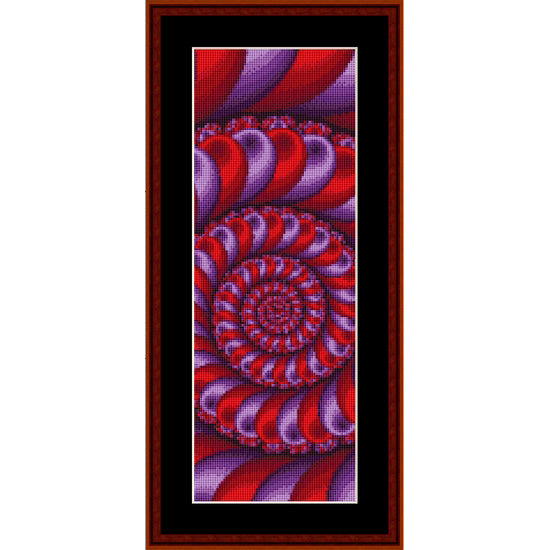 abstract artwCounted Cross Stitch Pattern by Cross Stitch Collectibles rk with red and purple spiral design 