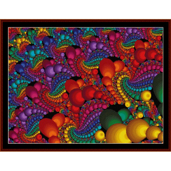 Colorful abstract Counted Cross Stitch Pattern by Cross Stitch Collectibles with swirling shapes and vibrant colors