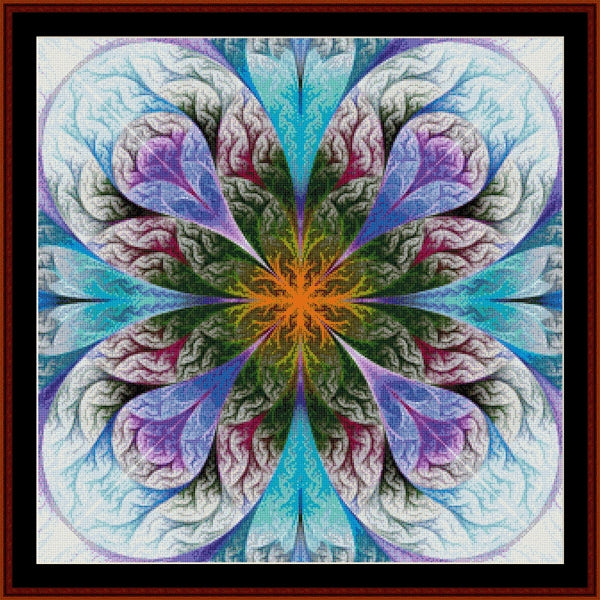 Colorful mandala Counted Cross Stitch Pattern by Cross Stitch Collectibles with a star-like design in the center