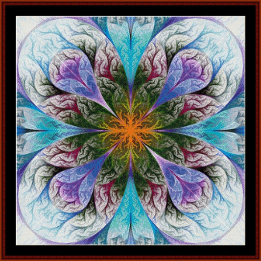 Colorful mandala Counted Cross Stitch Pattern by Cross Stitch Collectibles with a star-like design in the center