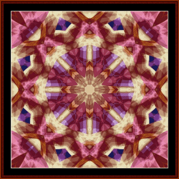 Mandala Counted Cross Stitch Pattern by Cross Stitch Collectibles with pink, purple, and brown colors
