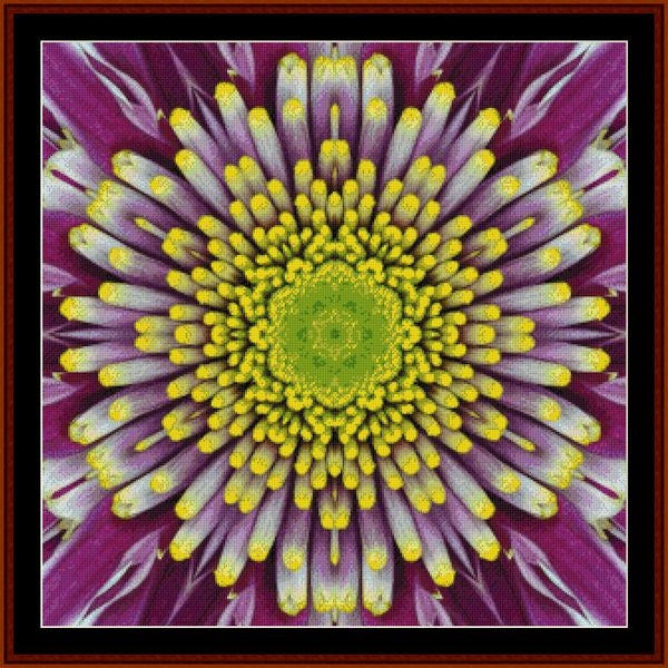 Counted Cross Stitch Pattern by Cross Stitch Collectibles of a flower with a purple and yellow center