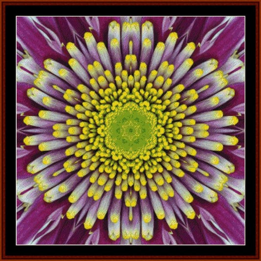 Counted Cross Stitch Pattern by Cross Stitch Collectibles of a flower with a purple and yellow center