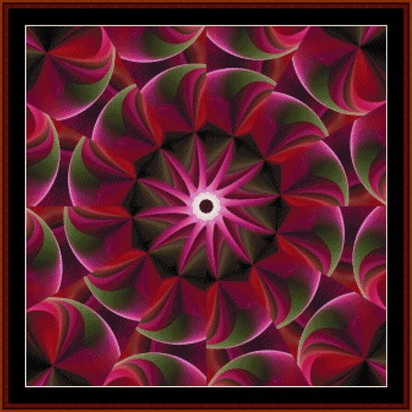 Mandala Counted Cross Stitch Pattern by Cross Stitch Collectibles with pink and green colors 