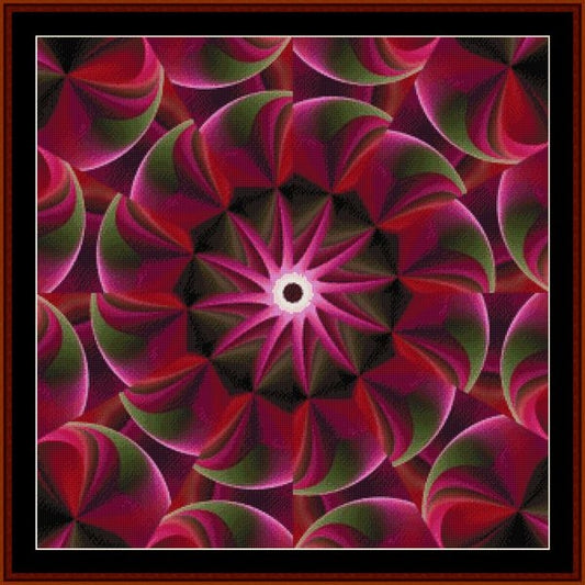 Mandala Counted Cross Stitch Pattern by Cross Stitch Collectibles with pink and green colors 