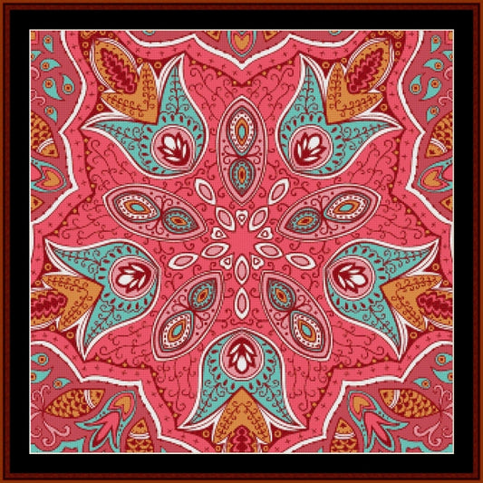 Colorful paisley Counted Cross Stitch Pattern by Cross Stitch Collectibles on a pink background