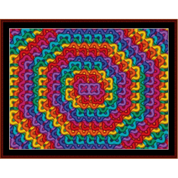 Colorful geometric Counted Cross Stitch Pattern by Cross Stitch Collectibles with a spiral design