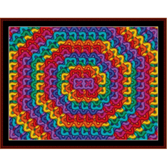 Colorful geometric Counted Cross Stitch Pattern by Cross Stitch Collectibles with a spiral design