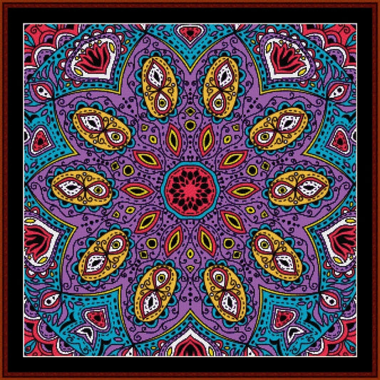Colorful paisley Counted Cross Stitch Pattern by Cross Stitch Collectibles on a purple background