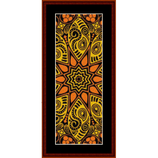 Mandala Counted Cross Stitch Pattern by Cross Stitch Collectibles with intricate geometric pattern in orange and yellow
