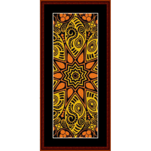 Mandala Counted Cross Stitch Pattern by Cross Stitch Collectibles with intricate geometric pattern in orange and yellow