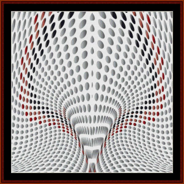 Abstract Counted Cross Stitch Pattern by Cross Stitch Collectibles with red, black, and white colors in a geometric design.