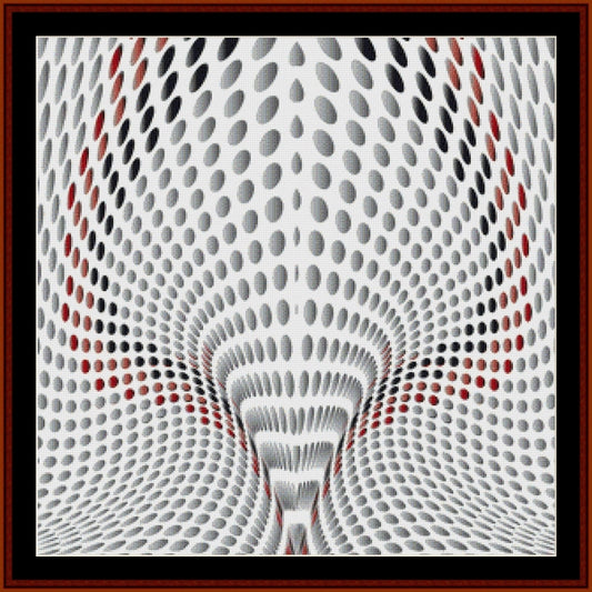 Abstract Counted Cross Stitch Pattern by Cross Stitch Collectibles with red, black, and white colors in a geometric design.