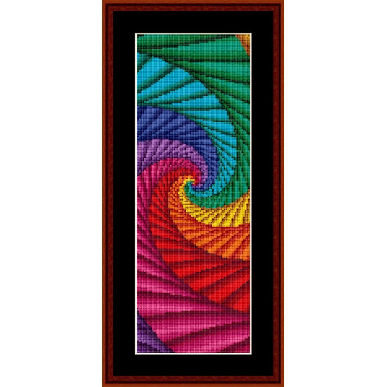 Colorful spiral Counted Cross Stitch Pattern bookmark by Cross Stitch Collectibles frame.