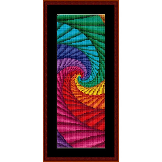 Colorful spiral Counted Cross Stitch Pattern bookmark by Cross Stitch Collectibles frame.