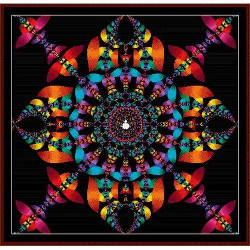 Colorful Counted Cross Stitch Pattern by Cross Stitch Collectibles on a black background