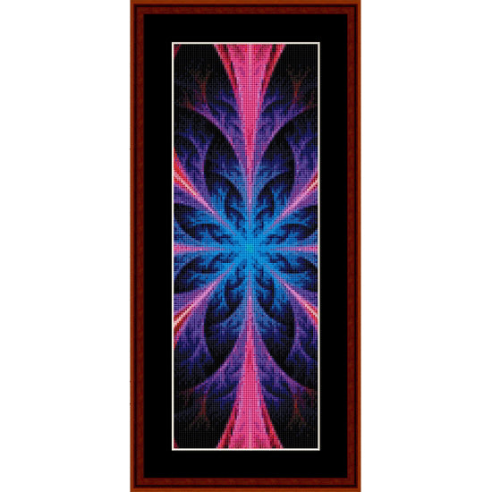 Counted Cross Stitch Pattern by Cross Stitch Collectibles with a blue and pink abstract design on a black background