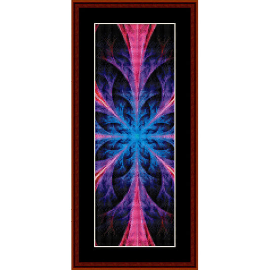 Counted Cross Stitch Pattern by Cross Stitch Collectibles with a blue and pink abstract design on a black background