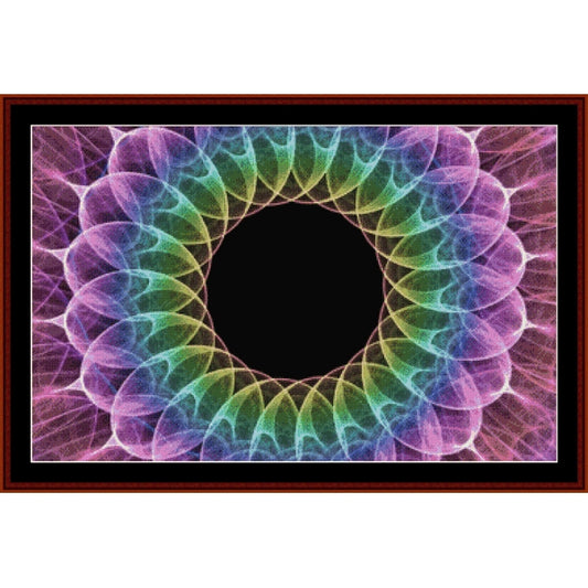 Colorful circular Counted Cross Stitch Pattern by Cross Stitch Collectibles with a black center