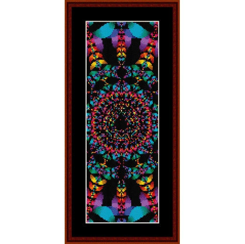 Counted Cross Stitch Pattern by Cross Stitch Collectibles with a colorful butterfly effecton a black background