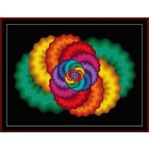 Colorful spiral Counted Cross Stitch Pattern by Cross Stitch Collectibles on a black background